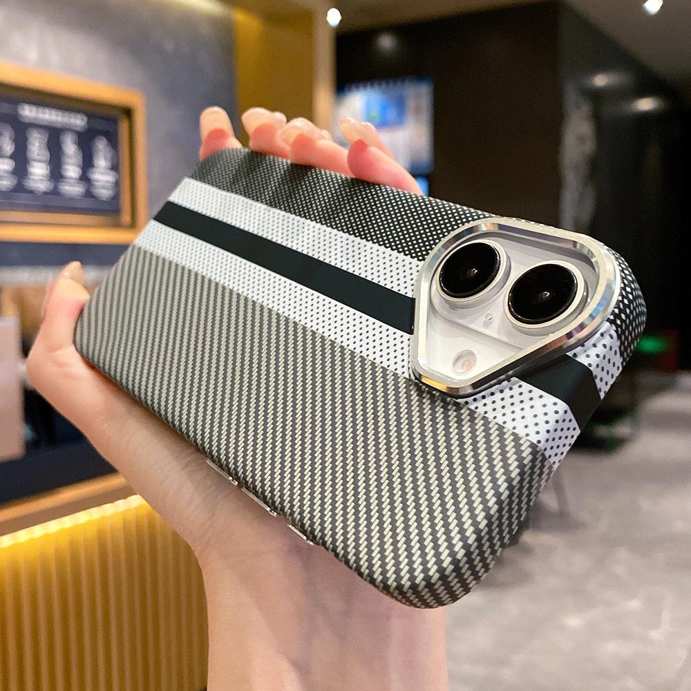 Striped Mountain Pattern Carbon Fibre Magnetic Phone Case for iPhone 16 15 14 13 12 11 Pro Max Magsafe Charging Hard Back Cover