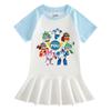 Summer Cartoon Raglan Color Block Pleated Dress for Girls - Stylish Short Sleeve Ruffle Skirt