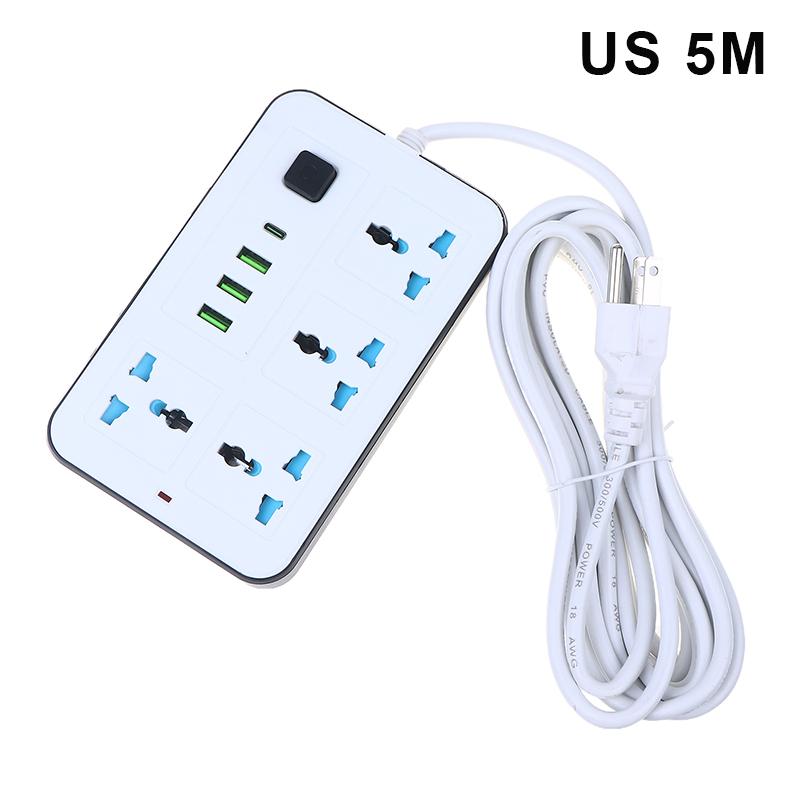 New EU US Plug 2/3Pin Power Strip 1 TypeC 3 USB Port 4 Way Outlet 2/3/5M Extension Power Socket Charge Electrical Socket