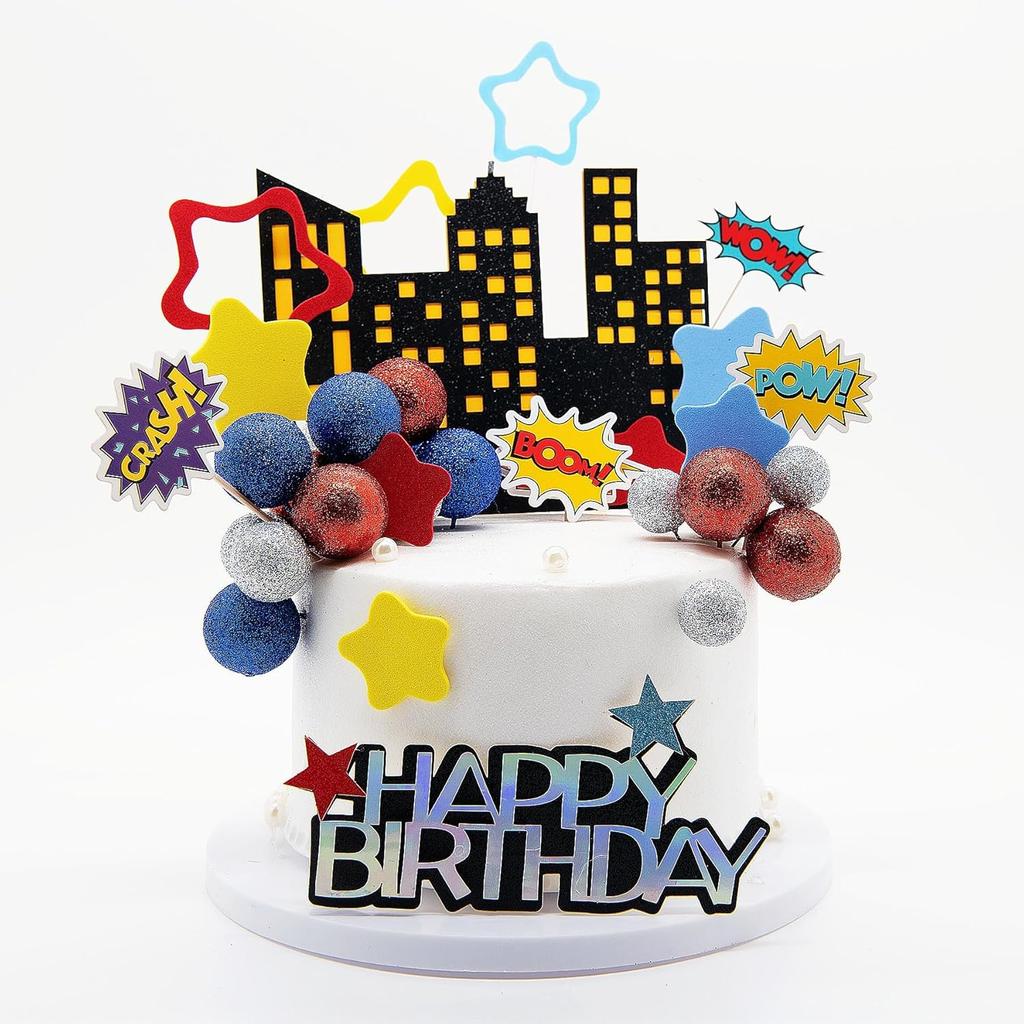 Hero Themed Birthday Party Supplies Superhero Birthday Decorations, Boys' Birthday Cake Decorations Celebrate Hero Theme Party