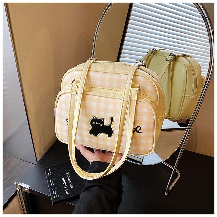 

Вместительная клетчатая сумка женская летняя новая на плечо для поездок на работу сумка-тоут многофункциональный рюкзак жёлтый