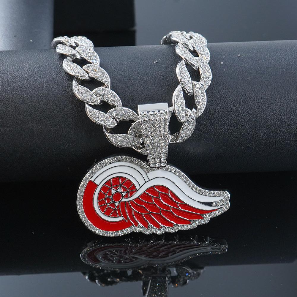 European and American Hip-hop Style Detroit Red Wings Drip Alloy Pendant Necklace