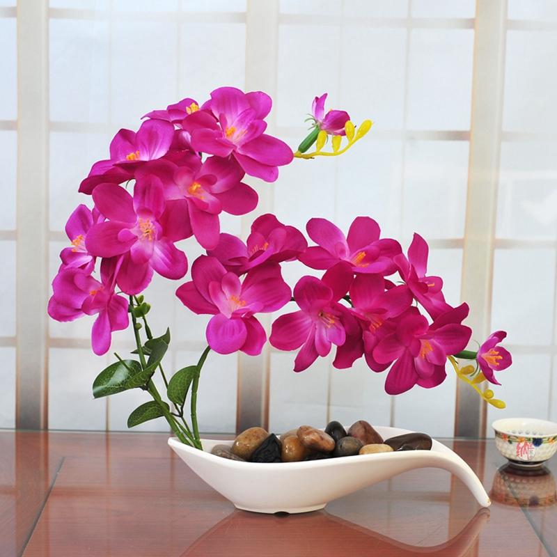 Simulated Butterfly Orchid Ceramic Flowerpot Fake Flower Set Decoration Home Livingroom Entrance Desktop Bonsai Ornaments Crafts