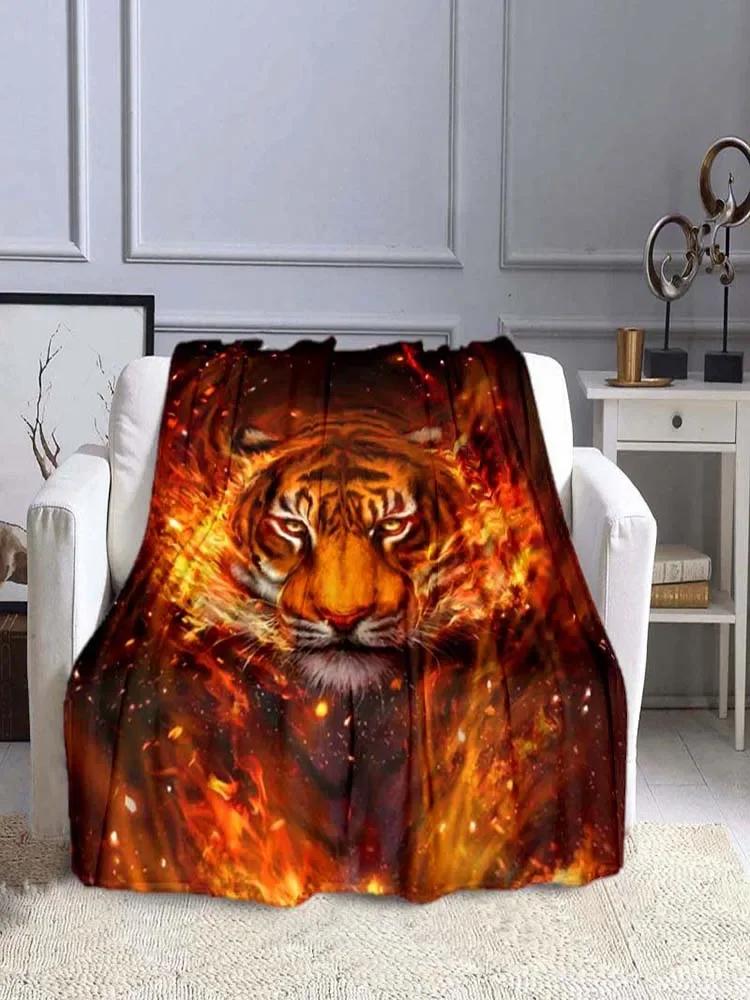 3D Print Tiger Wild Animal Pattern Flannel Blanket Bed Cover for Sofa Soft Adult Warm Throw Blanket Travel Throw Blanket
