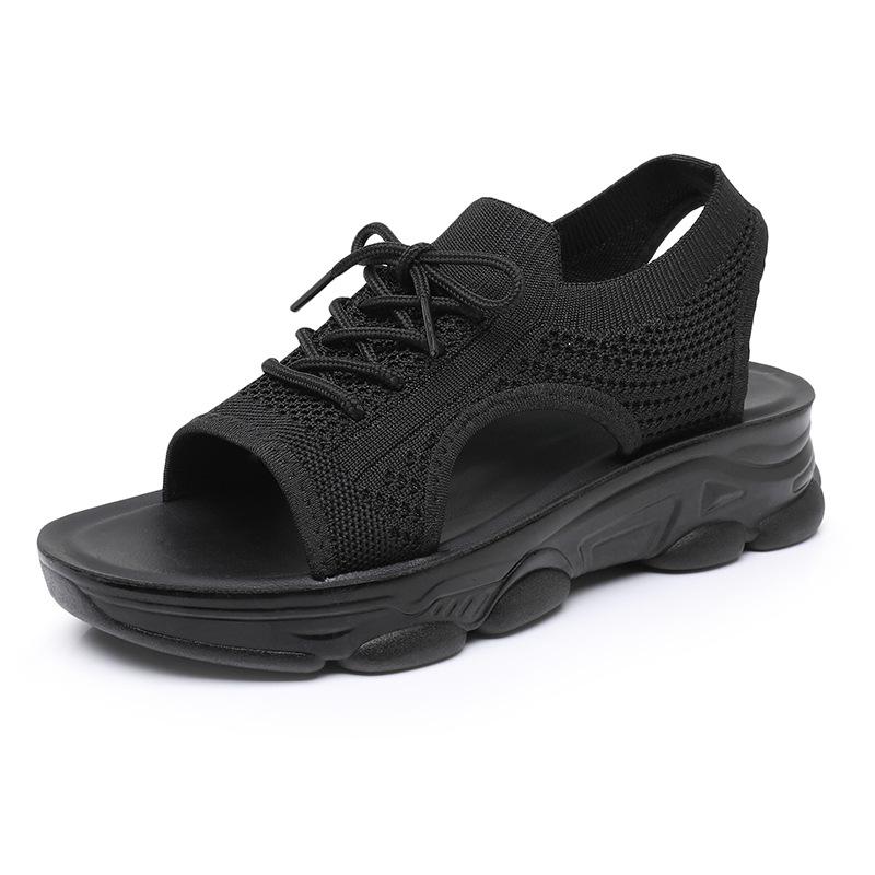 2025 Spring and Summer New Korean Version Muffin Bottom Front Lace-up Foreign Trade Spot Fashion Casual Platform Sandals