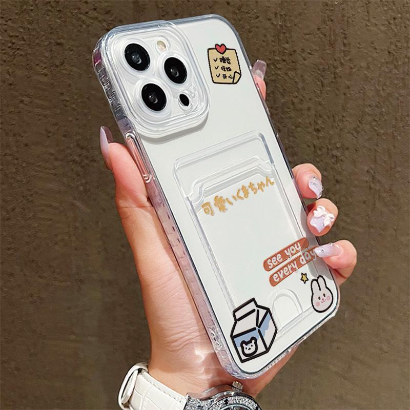 Card Slot Holder Silicone Wallet Pocket Case For Xiaomi Redmi Note 14 13 12 11 10 iPhone 17 16 14 13 Pro Samsung S23 S24 S25 Cover Clear Phone Bumper