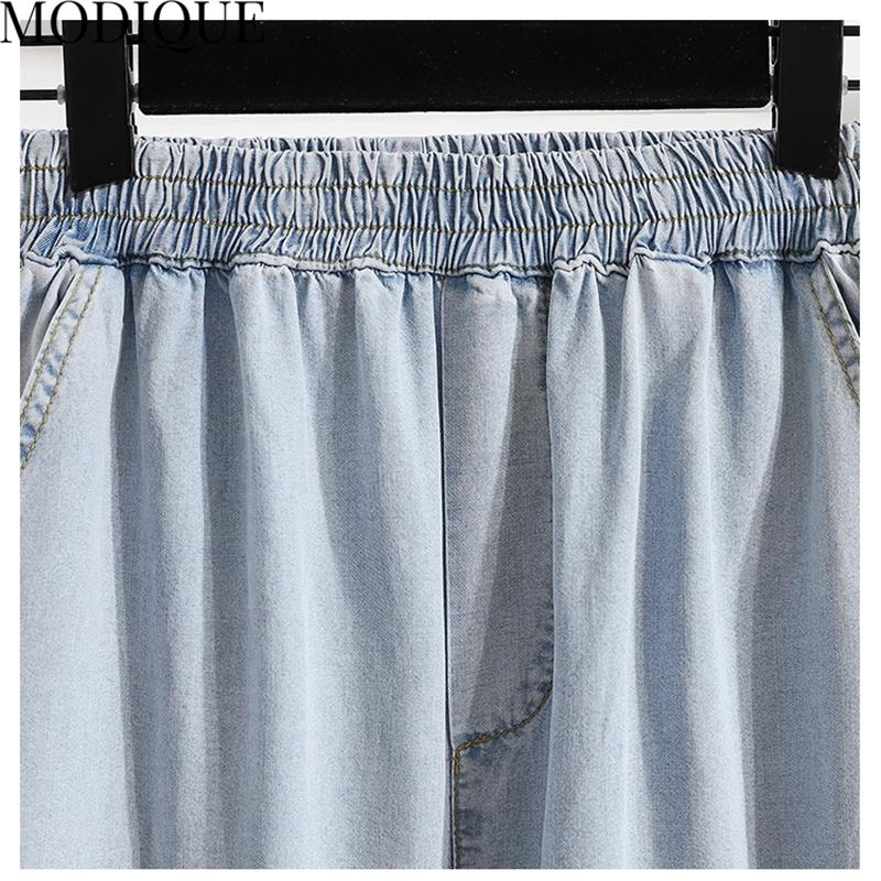Modique Pantaloni de damă casual din denim, mărime mare, largi, casual, de culoare solidă, pantaloni lungi, din denim, cu talie înaltă, negri, dulce
