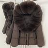 Removable oversized fox fur collar women's short down jacket women's winter new hooded waist and thin fur jacket