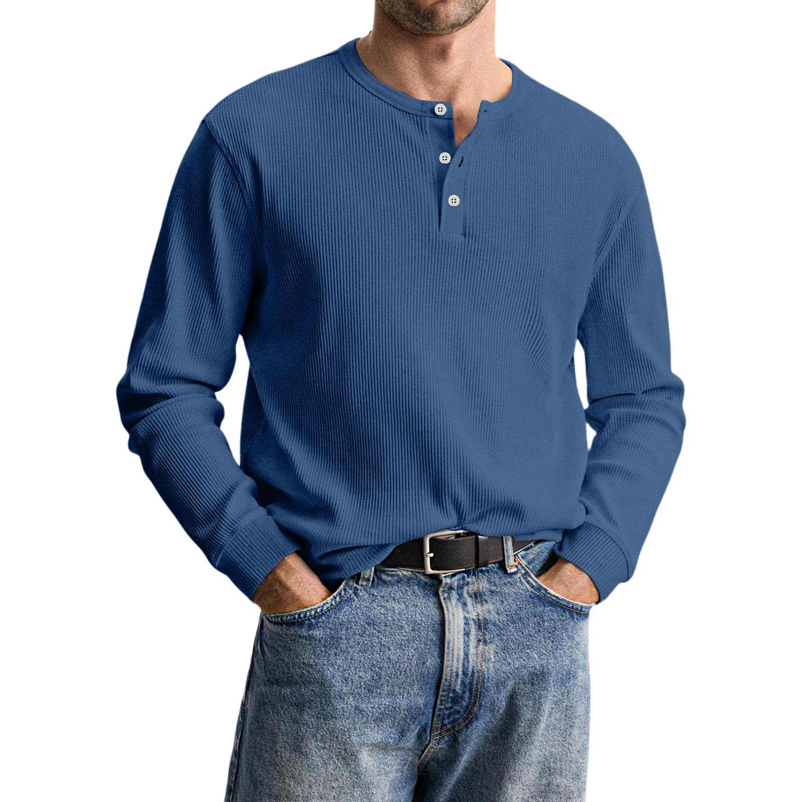 

Men s Casual Knit Button-Up Long-Sleeve Shirt M синій