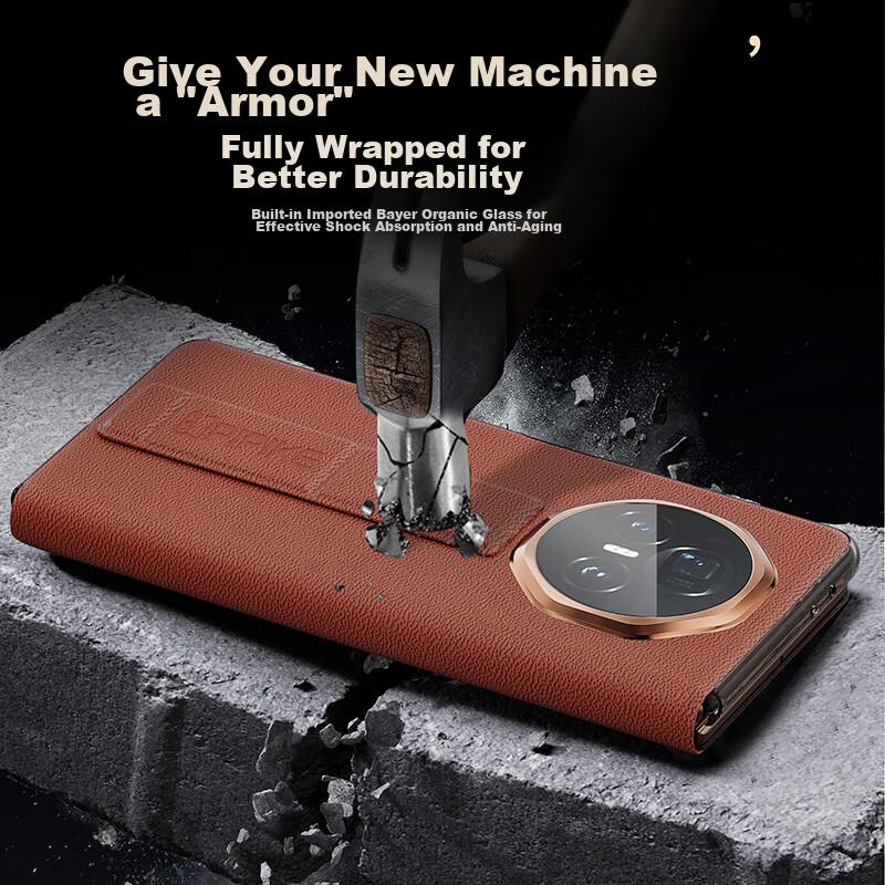 Pipiqiao Drop-Resistant WristbandCase for Honor Magic V3, Leather Foldable Screen Ultra-Thin Shockproof Magnetic Flip Smart View Window, Premium Gray