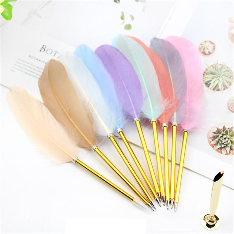 Retro Style Feather Quill Ballpoint Pen Wedding Gift Office School Supplies Kawaii Student Present Gift