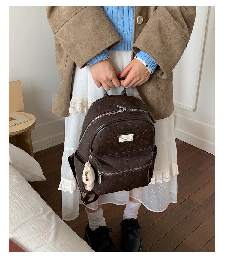 Korean Retro Light Luxury Women's Large-Capacity Cartoon Embossed Commuter Backpack