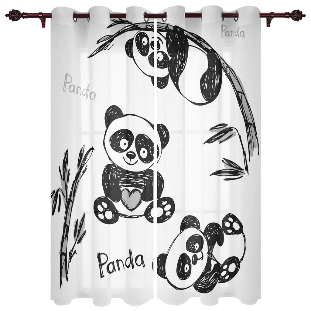Animal Cute Panda Bamboo Window Curtains Bedroom Kitchen Decor Curtain Panel Window Curtains for Living Room