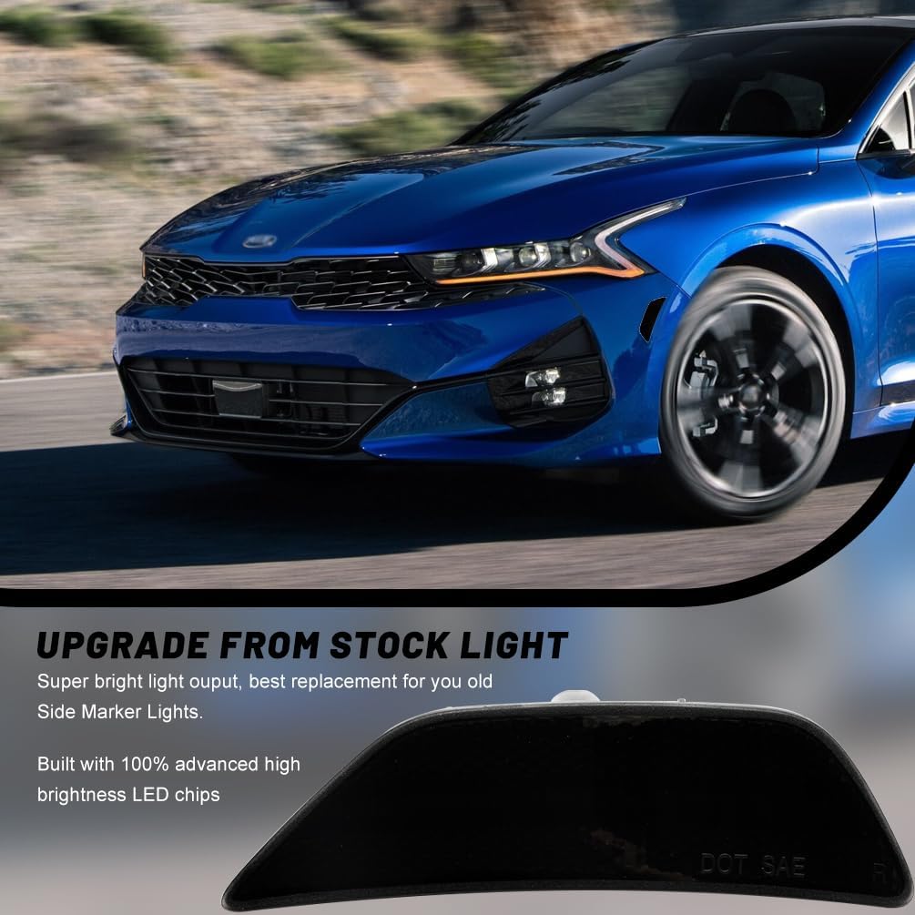 NJSBYL LED Side Marker Lights for 2021 2022 2023 2024 KIA K5 GT-Line EX GT LX LXS Amber LED Smoked Lens Side Markers Parking Lamps Turn Signal