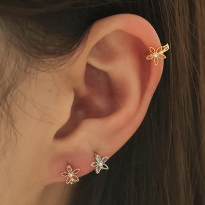 Women's One-Touch Cubic Flower Piercing Inner Conch Earrings