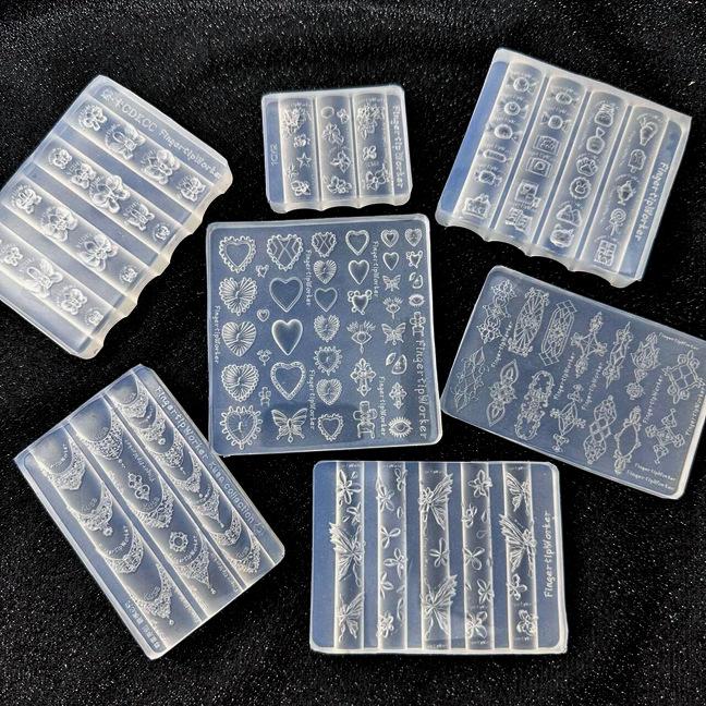 Baroque Heart French Necklace Butterfly Flower 3D Acrylic Nail Mold Diy Nail Art Decoration Transparent Manicure Template