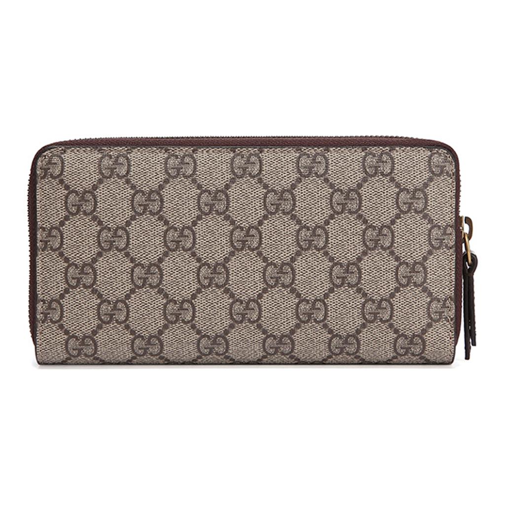 Gucci Neo Vintage Series Long Metal Tiger Head Decorated Logo Zipper Canvas And Leather Wallet Unisex Wallet Ebony Brown Yellow 473953-K9GOT-8861