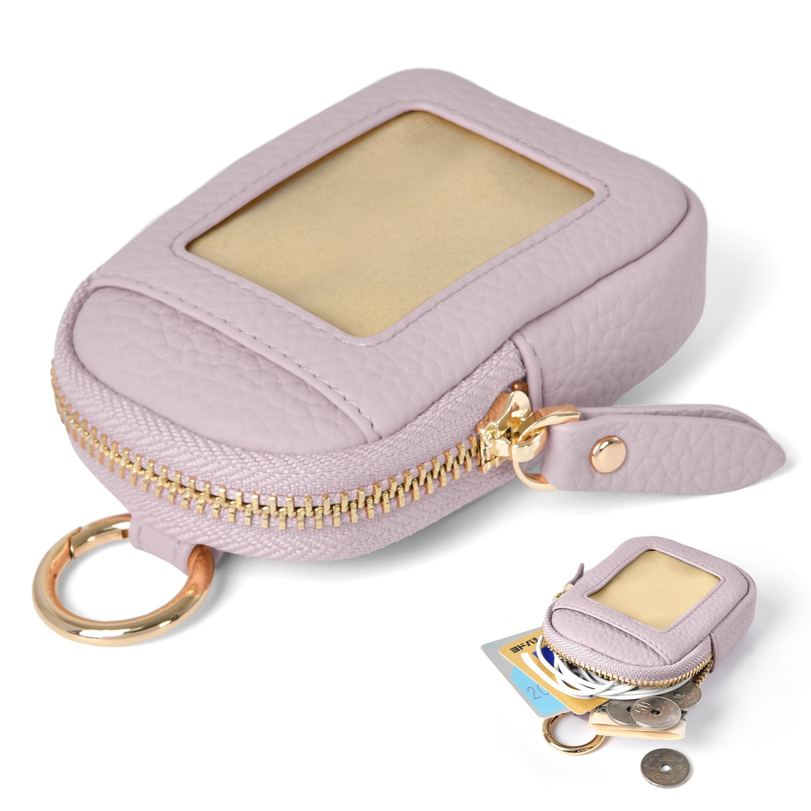 

Cute and stylish mini pouch with earphone card clear IC card coin commuter pass coin small item holder carabiner, case, slots, window, slots, purse,