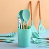 12Pcs Silicone Cooking Sets Spatula Shovel Soup Spoon Tongs Turner Cookware Wooden Handle Heat-Resistant Baking Utensils Set
