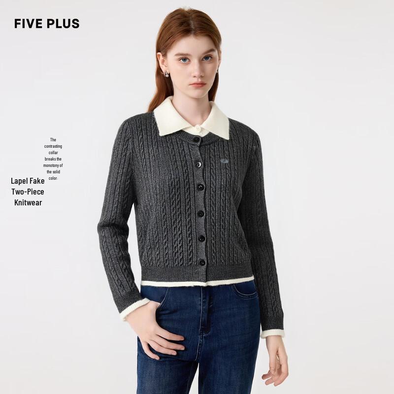 FivePlus Women s Twisted Knit Lapel Cardigan S