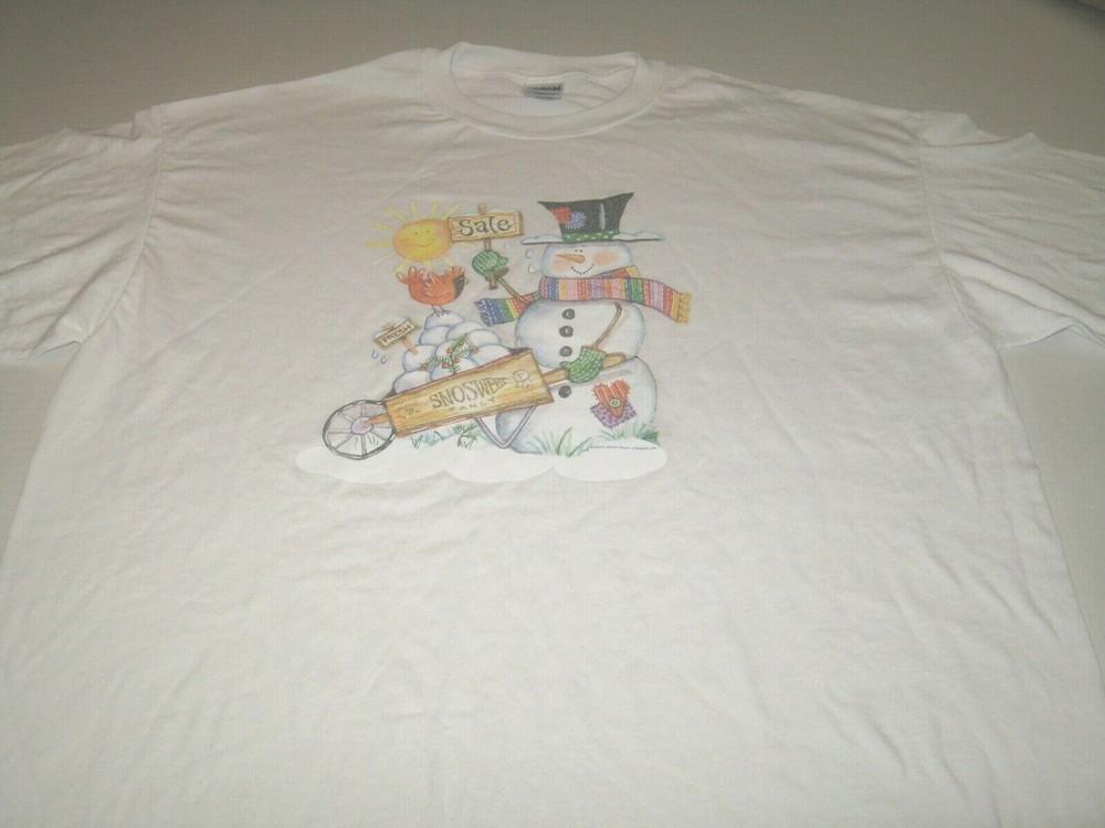 Snowman Selling Snowballs Cute Winter Christmas White T-Shirt New! XL Unisex T-Shirt XXL