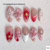 Almond-Shaped 3D Embossed Flower Rhinestone Nails - Beach Style Crimson Whisper Design