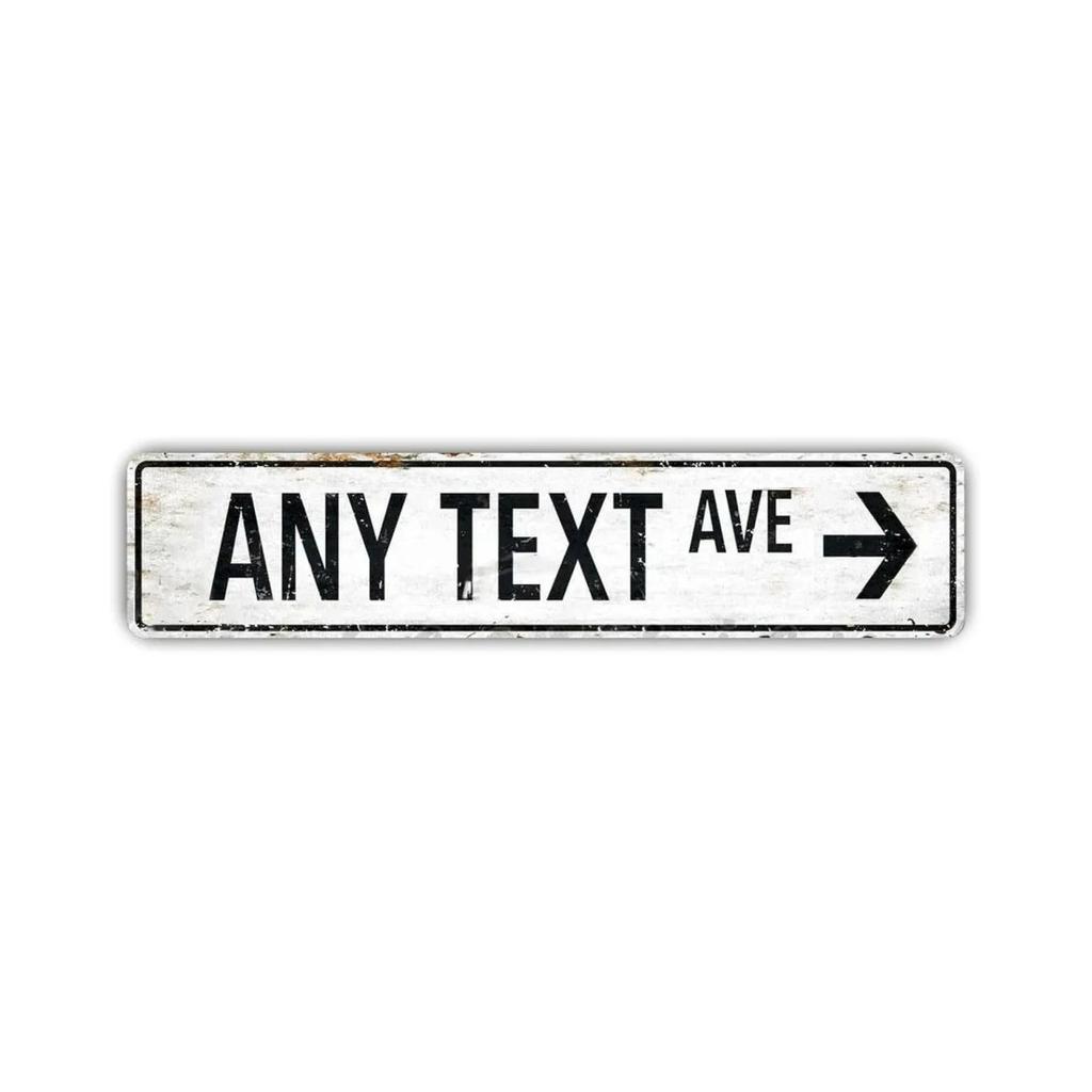 Individuelles Vintage-Metallstraßenschild mit Used-Look, personalisierbar mit beliebigem Text, Avenue-Plakette, Dekor für Zuhause und Geschäft