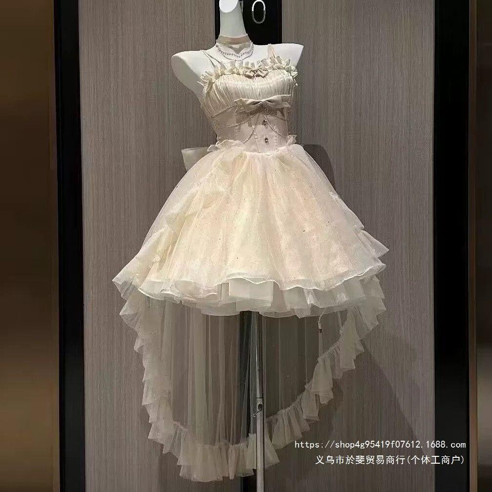 Summer new high-end exquisite celebrity style fashion waist and thin flash trailing dress short skirt female trend
