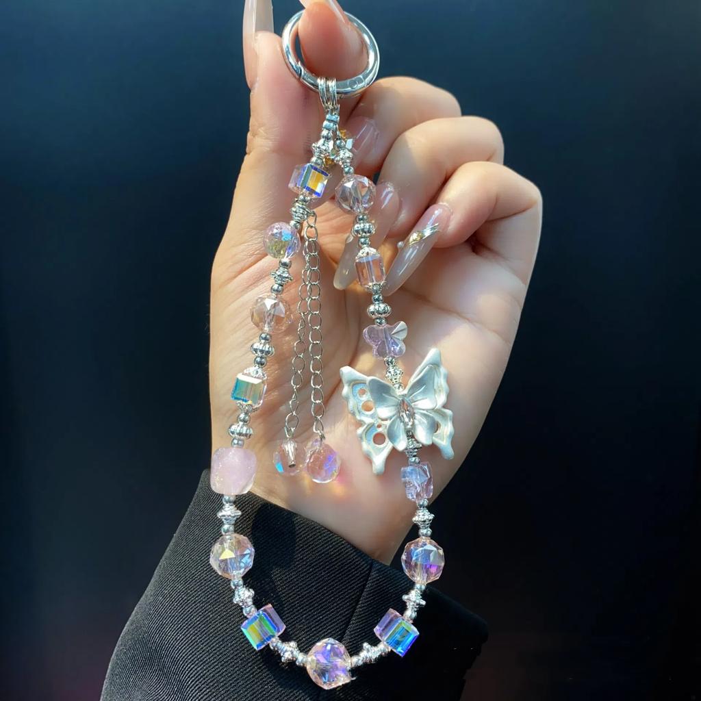 Wholesale Of Crystal Creative Alloy Butterfly Element Mobile Phone Pendants Car Key Pendants Case Chains And Rope Handmade Girl 1