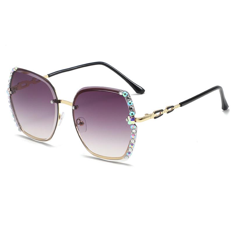 Korean Style Rimless Rhinestone Sunglasses – Women's Trendy Diamond-Studded UV Protection, Slimming Big Face Street Style.