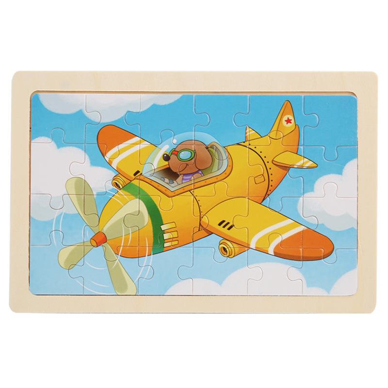 

Log frame 24 pieces wooden puzzle, children s animal cartoon plane puzzle, early education educational wooden toys