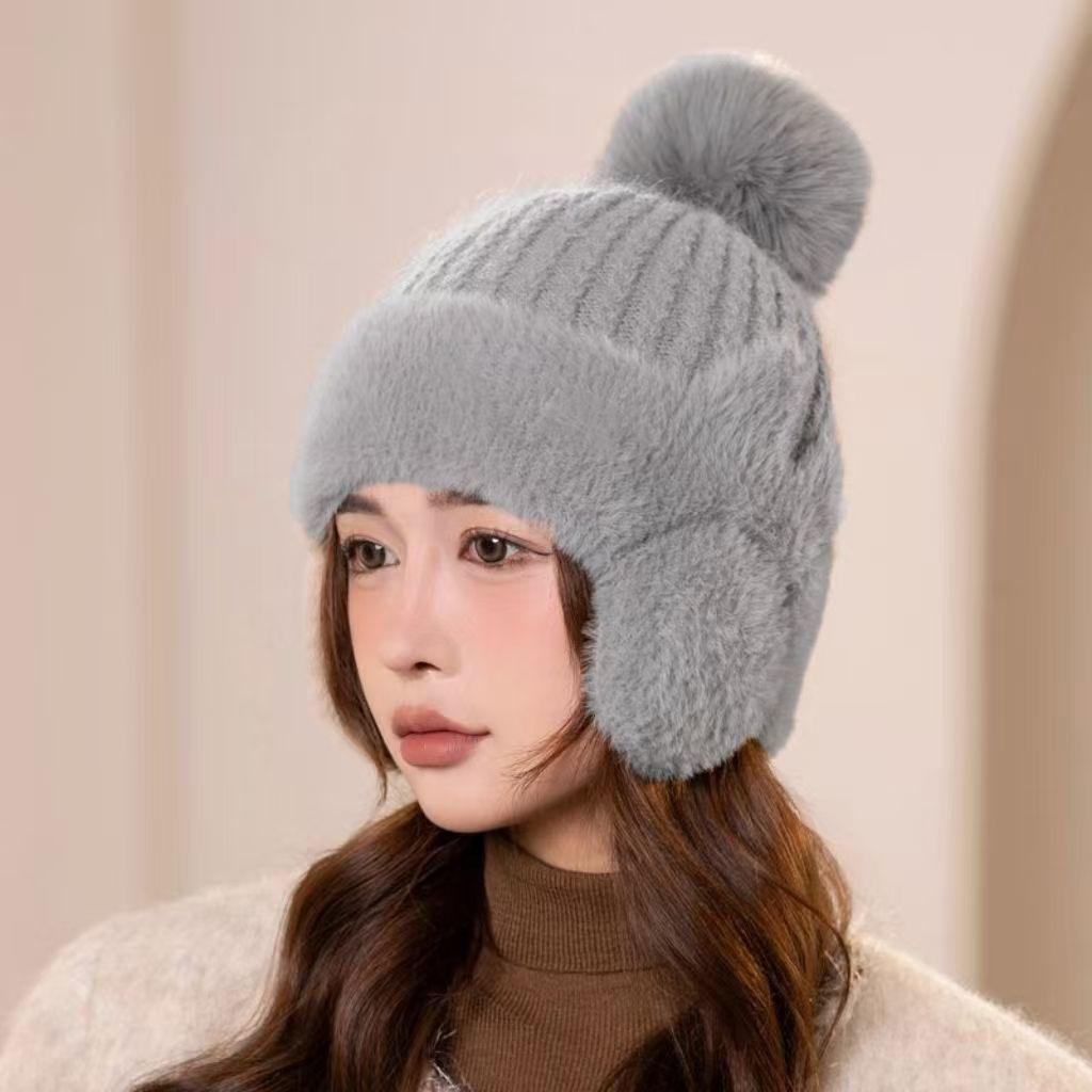 New Winter Knitted Hat Women's Fleece Thickened Autumn and Winter Wool Hat Mother Warm Ear Protection Hat Riding Windproof