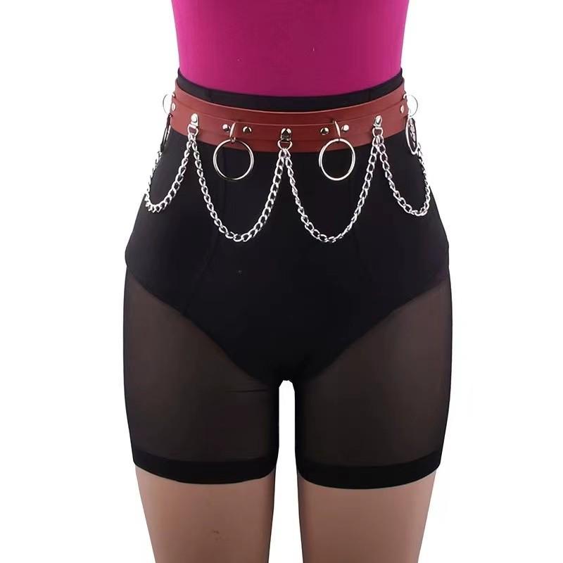 Punk-Inspired Wide Chain Rivet Leather Waist Belt