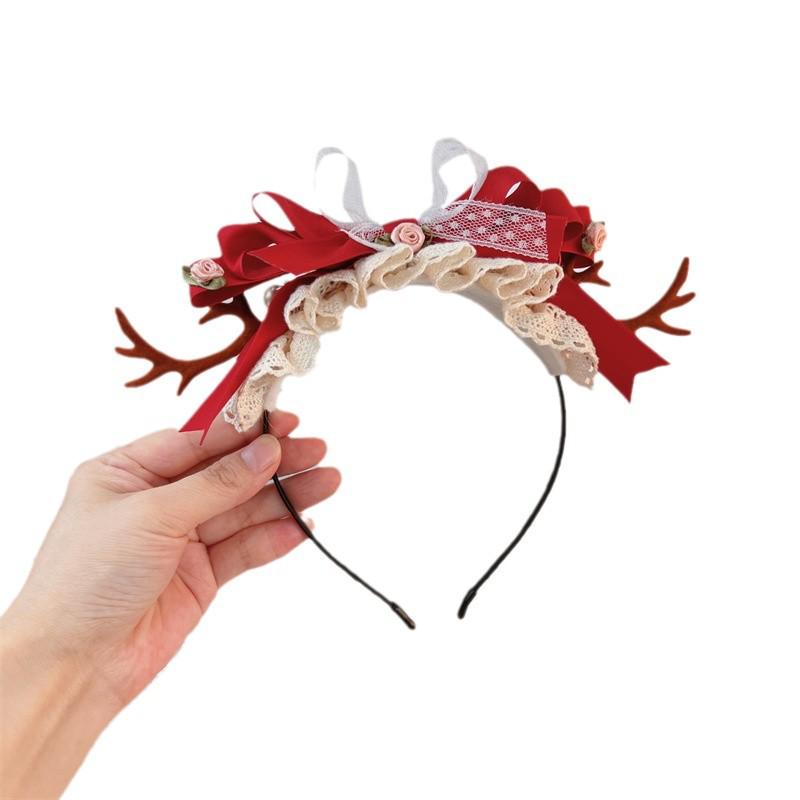 Barrettes à cheveux bois de renne Lolita de Noël: Serre-tête de fée super mignon pour adultes et enfants, style Mori Girl