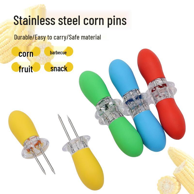 Stainless Steel BBQ Corn Skewer with Rubber Handle