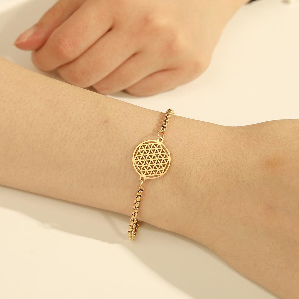 Flower of Life Charm Bracelet Stainless Steel Viking Amulet Unisex Vintage Jewelry Gift for Women Men