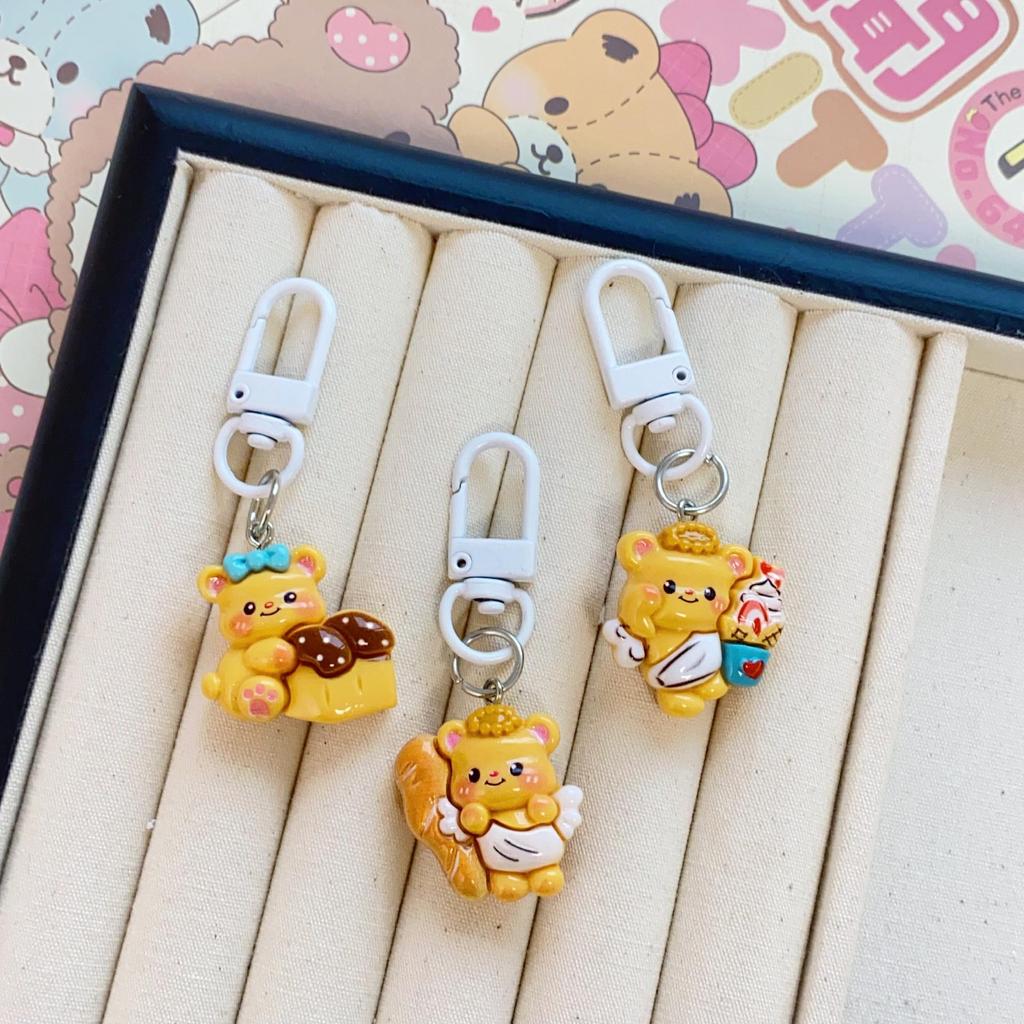 Sweet Pink Chocolate Bear Keychain Pendant - Cute Heart Ornament for Schoolbags & Bestie Gifts