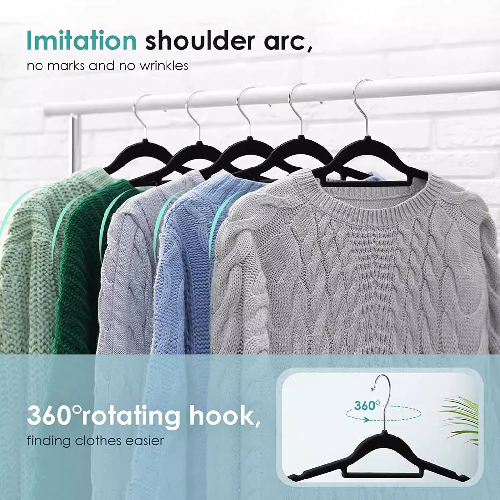 Velvet Non-Slip Hangers – Space Saving Plastic Closet Organizer, Luxury Clothes Hooks for Thick Coats