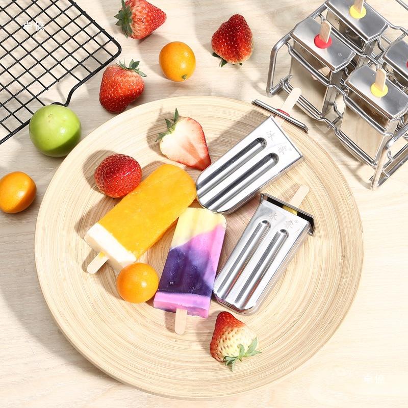 Edelstahl-Eisform 6 Löcher Eis am Stiel Formen DIY Obst-Eis am Stiel Halter