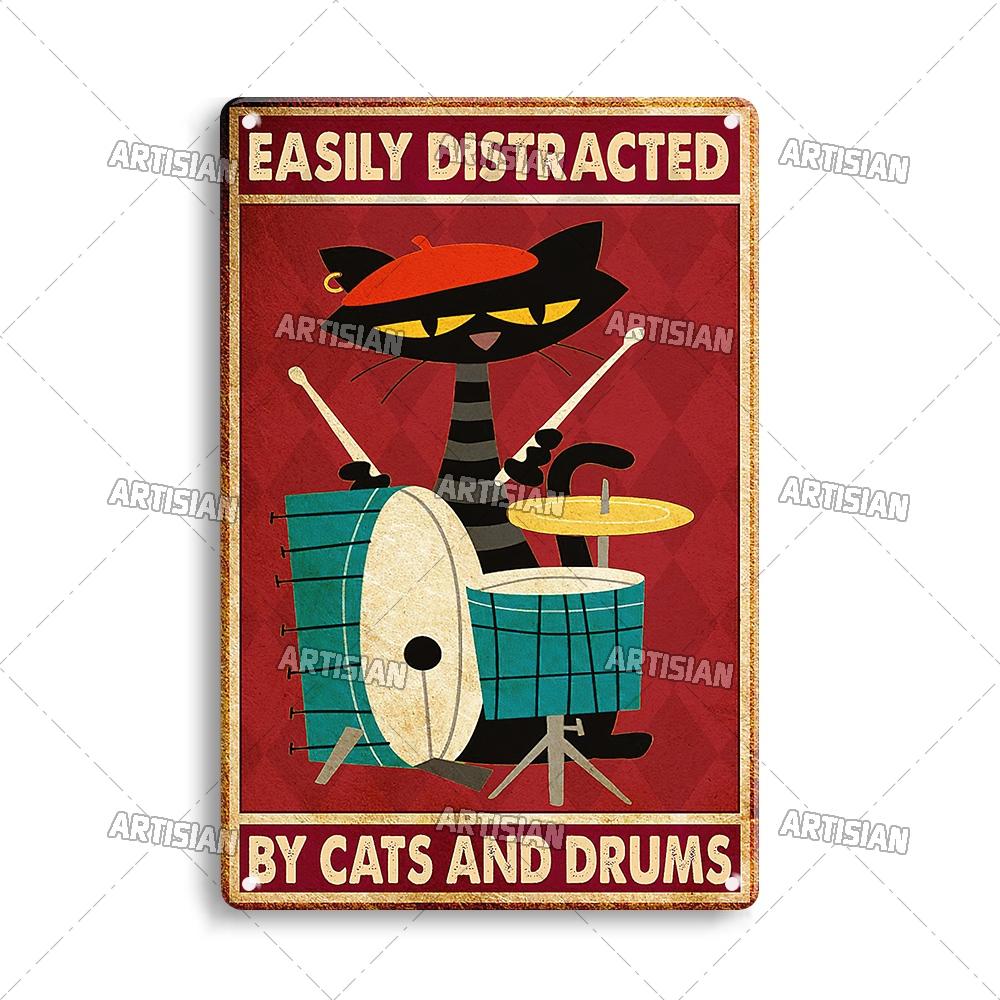 Artisanisches Tier Schwarze Katze Retro Metallposter Lustiges Haustier Vintage Dekorative Blechplakette Garage Bar Pub Club Man Cave Wanddeko