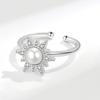 Fashionable Sunflower Pearl Rotating Ring For Women Elegant Spinning Band Jewelry Gift