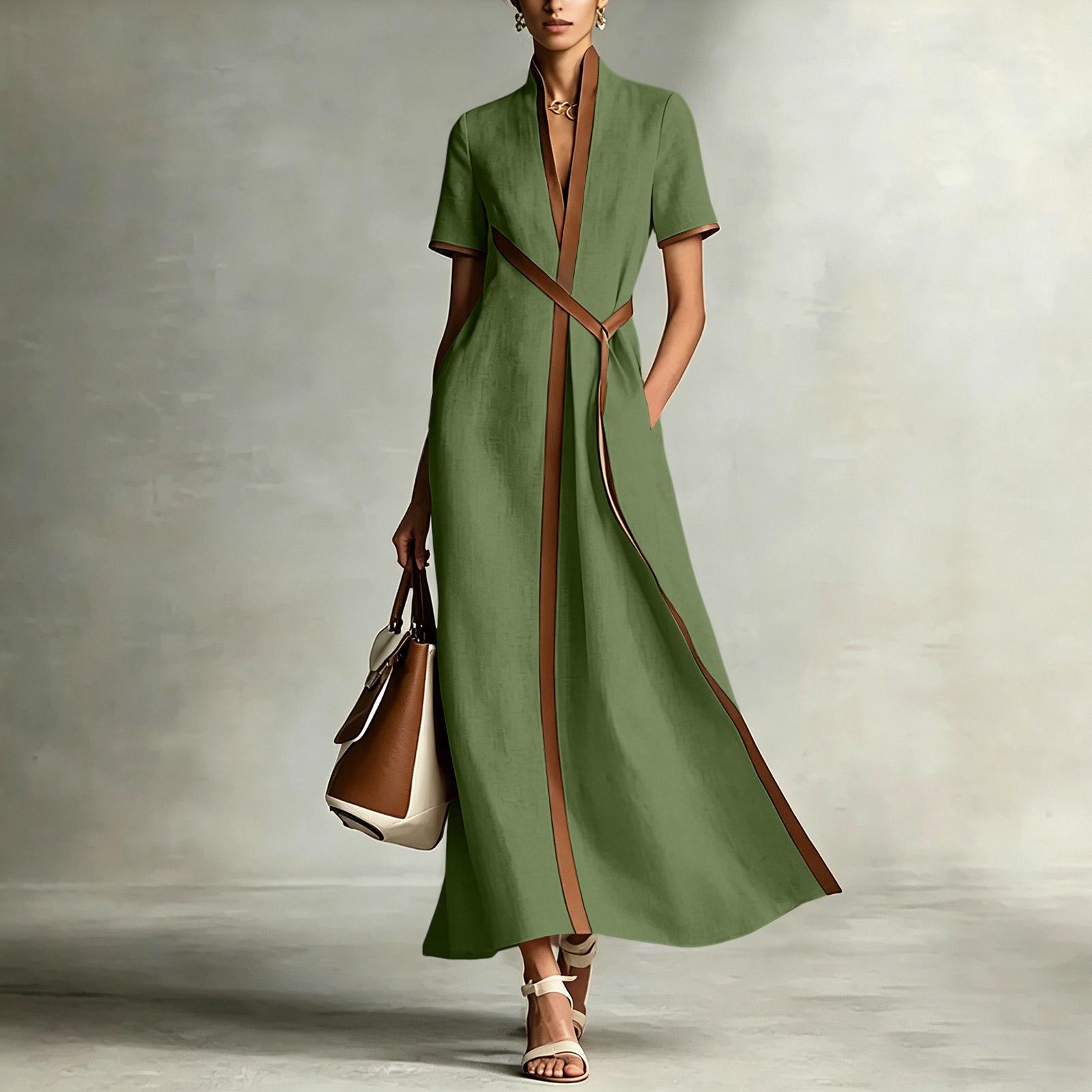 

Ladies Casual And Elegant Temperament Color Blocked Long Dress XL