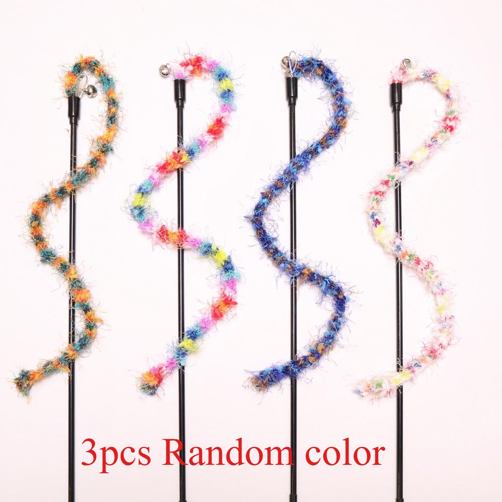 2/3/4pcs Colorful Striped Plush Rope Cat Teasing Stick Toy Knitting Wool Pet Toys