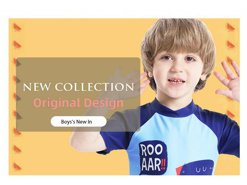 Boys' Dinosaur Print Three-Piece Swimsuit Set (2025) - Short Sleeve