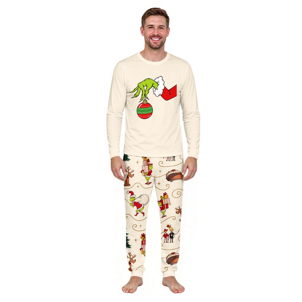 Christmas Print Neck Top and Jogger Pants Set Casual Two Piece Outfit for Holiday Loungewear