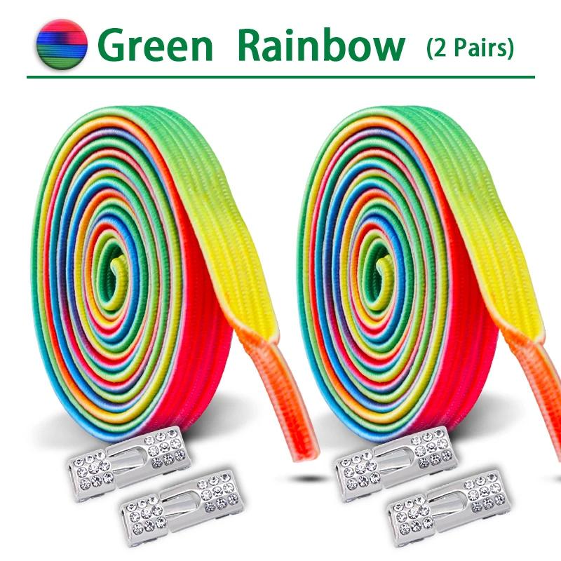 2Set Colorful Elastic Laces Sneakers Diamond Lock Shoelaces Without Ties No Tie Shoe Laces Glitter Flat Shoelace Shoe Accessorie