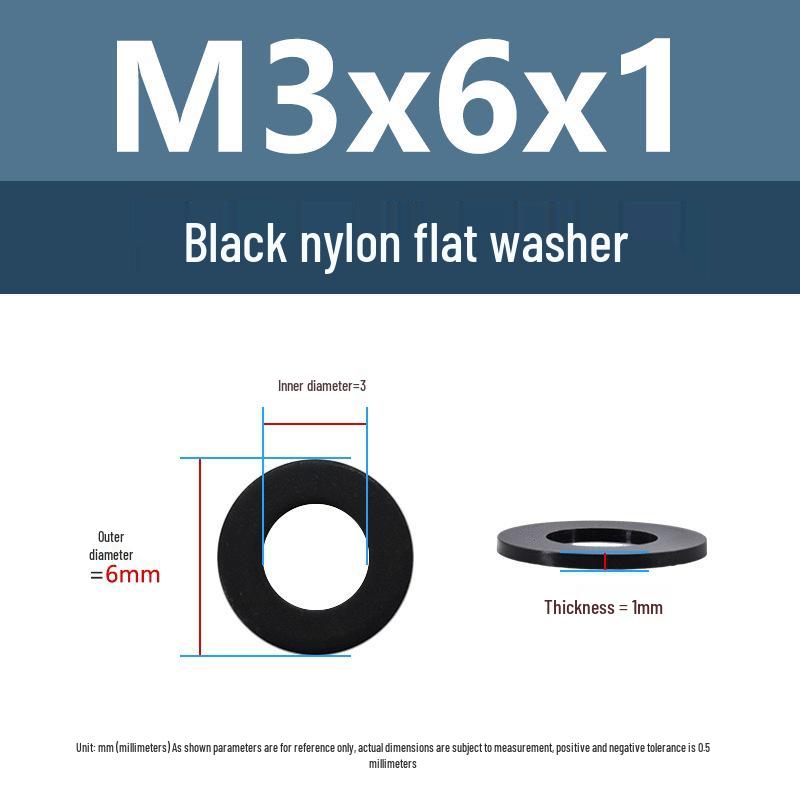 Yigu High-Temperature Insulated Black Nylon Flat Washer (M2, M3, M10, M16, M24)