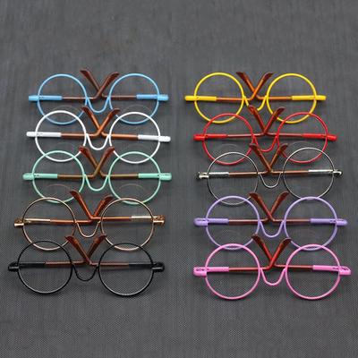 Fashion Suit For 12/18 Inch Small Eyeglass Colorful Miniature Eyewear Metal Frame Dolls Glasses Round-Shaped Clear Lens