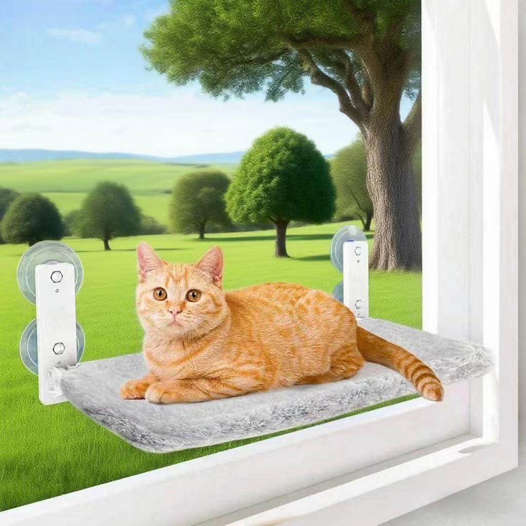 Cat Hammock Glue No Drilling Long Pile 15kg Weight Fall for Pet Cats Wall-Mounted Bed, Only, Required, Foldable, Compact, Double-Sided, & Mesh,