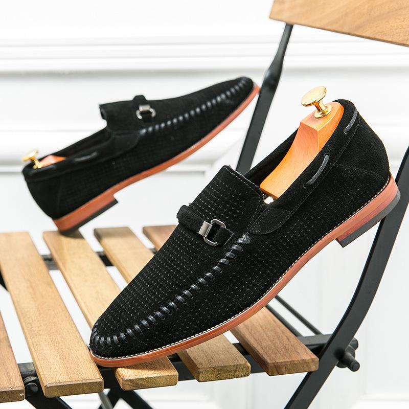 Men s Large Perforated Slip-on Leather Loafers - Breathable British Formal Shoes 42